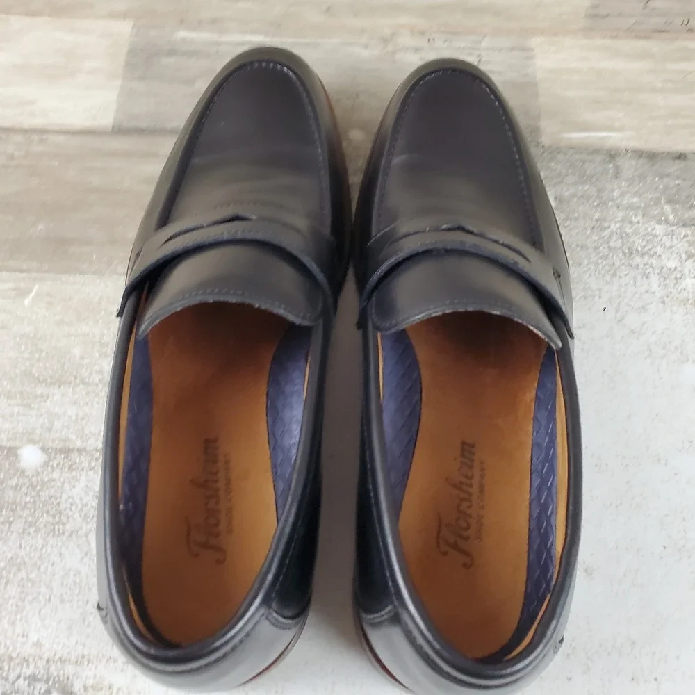 Florsheim Rucci Mens Penny Loafers Sz 8.5 M Black Leather Moc Toe Slip On Shoes